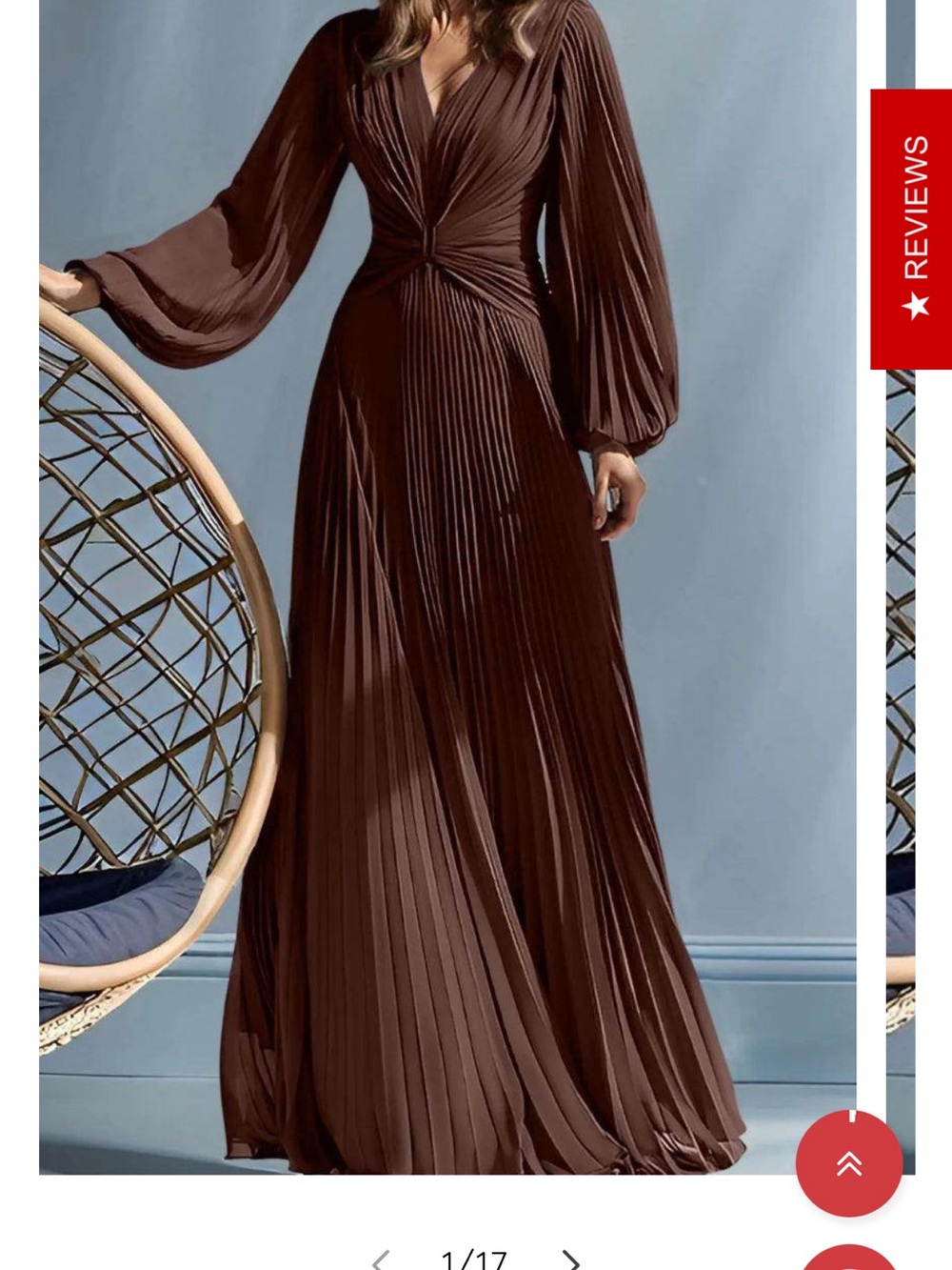 Pleated Twist-Waist Maxi Dress in Rich Brown